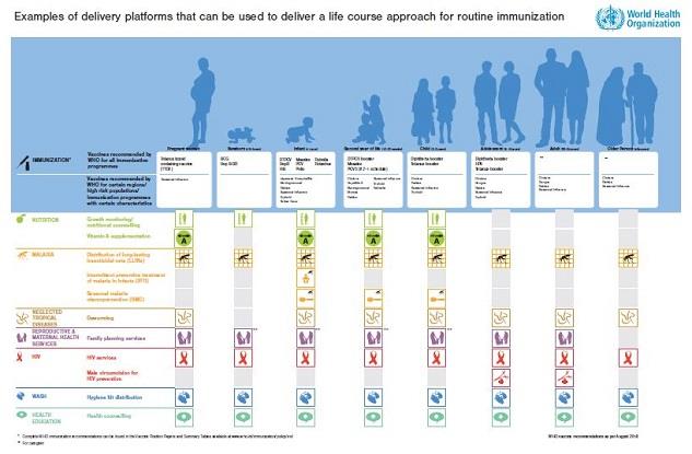 examples_delivery_platform Examples of delivery platforms that can be used to deliver a life course approach for immunization