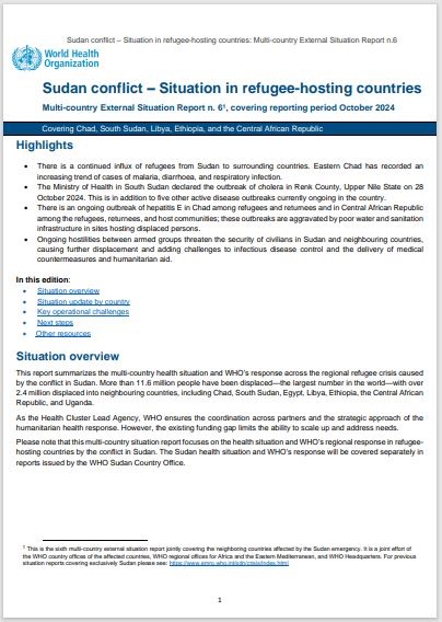 Sudan conflict – Situation in refugee-hosting countries, Multi-country External Situation Report #6, covering the reporting period October 2024