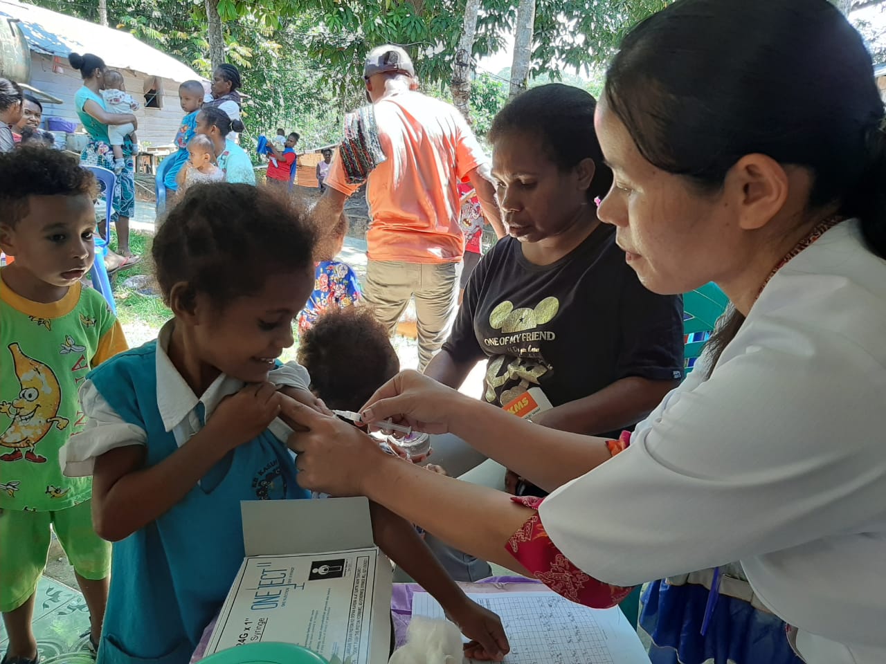 Diphteria Outbreak Response Immunization_Sorong Children receive diphtheria vaccine during outbreak response in Sorong
