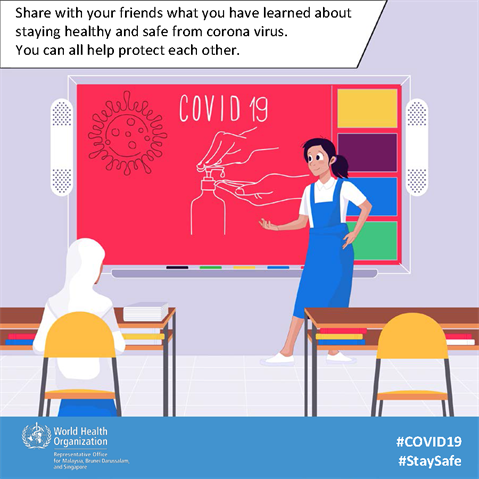 Share what you've learned about staying healthy and safe from COVID-19 Infographic of text
